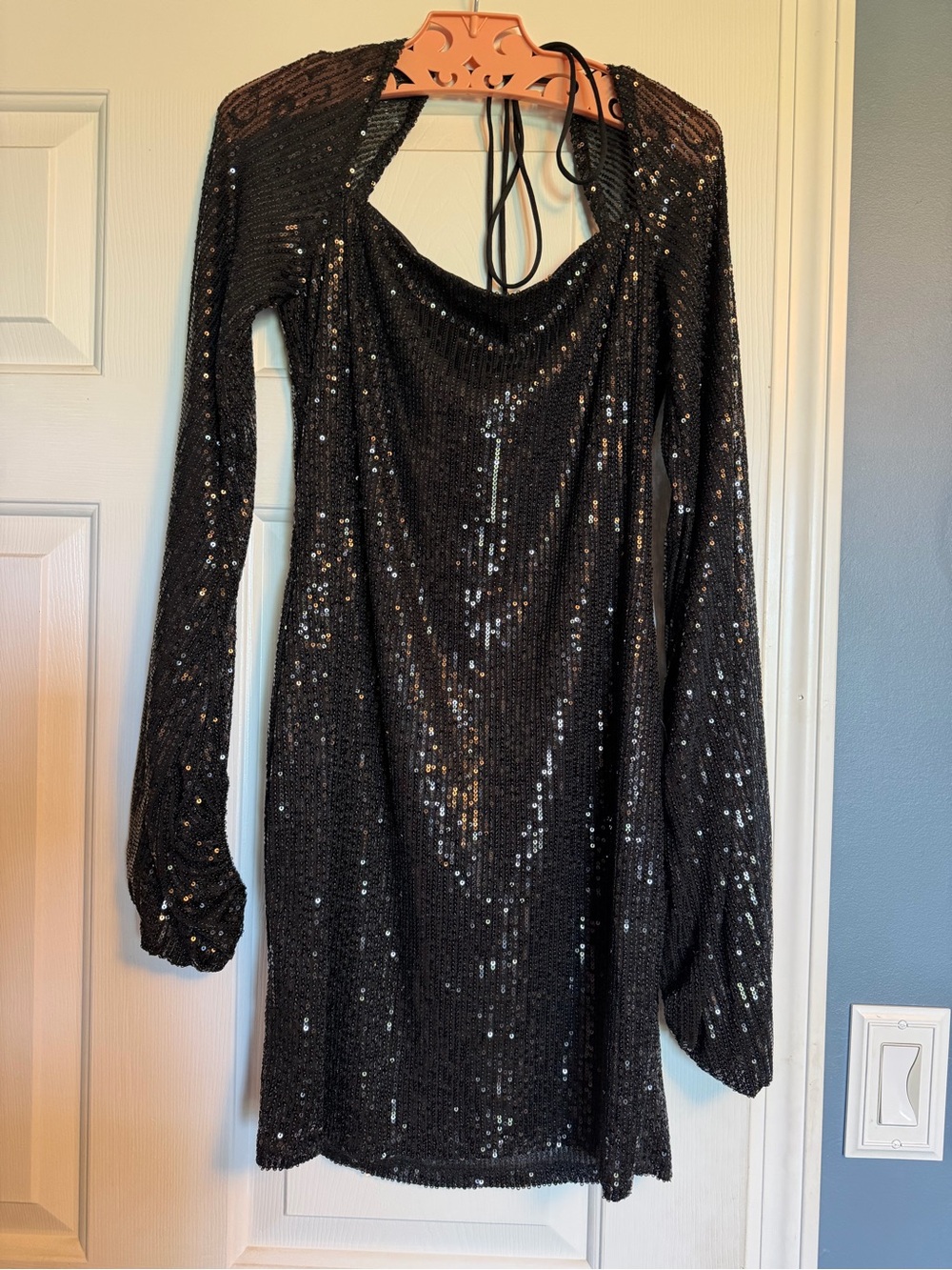 Black Sequin Long Sleeve Mini Dress - Women